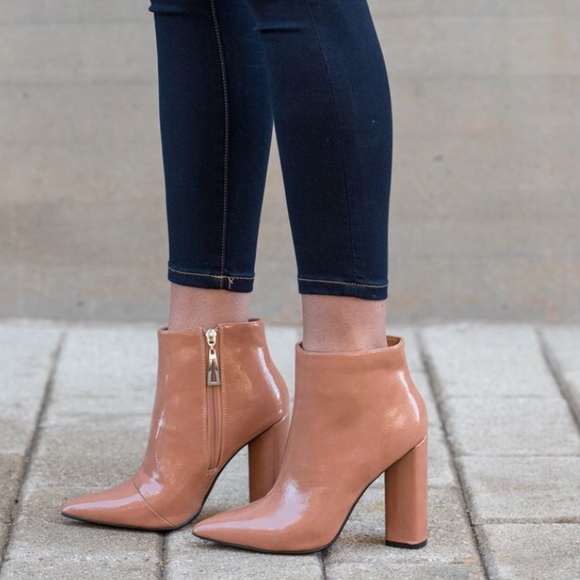 Blush Textured Pointy Toe Block Heel Ankle Boot - Picture 3 of 8